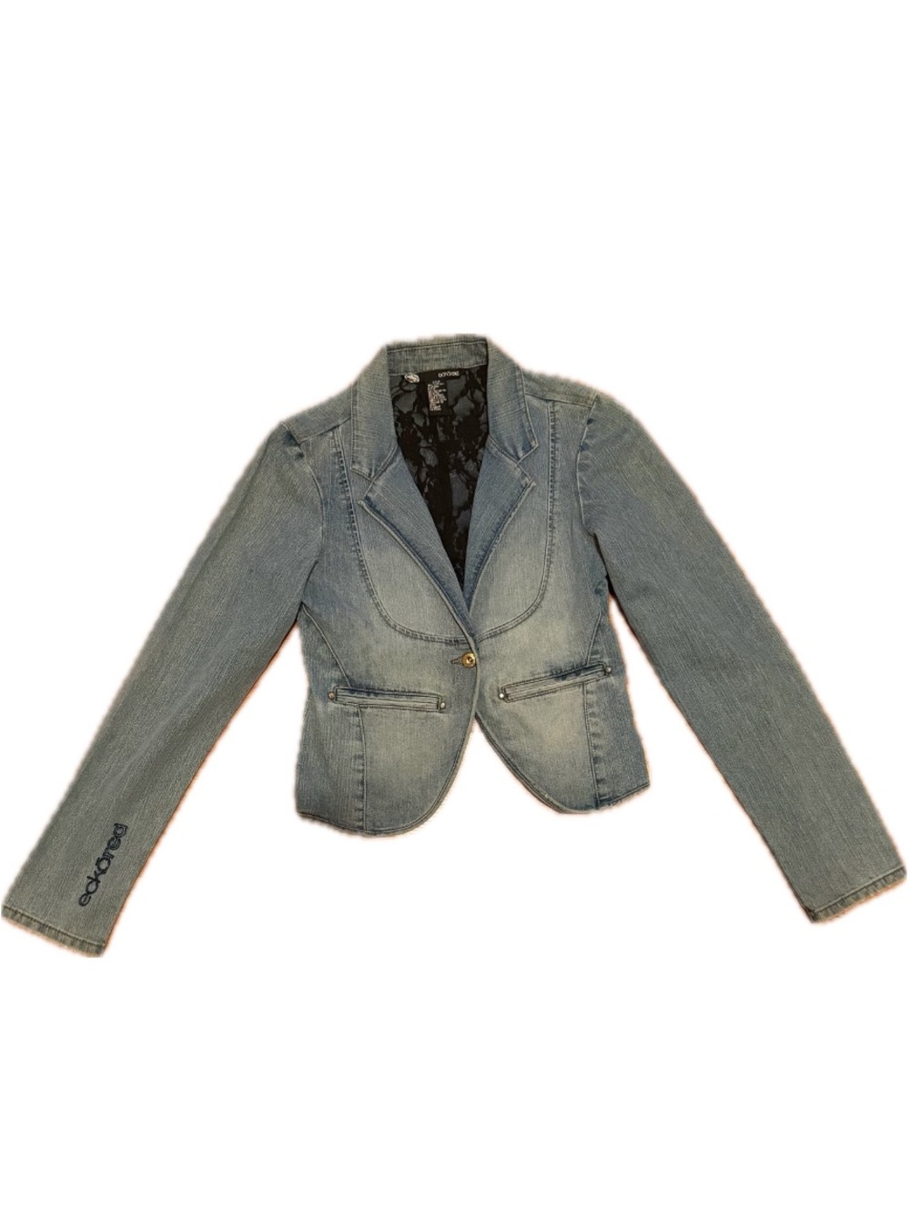Eckored Women’s Denim Blazer Jacket - Fitted Single-Button Blazer